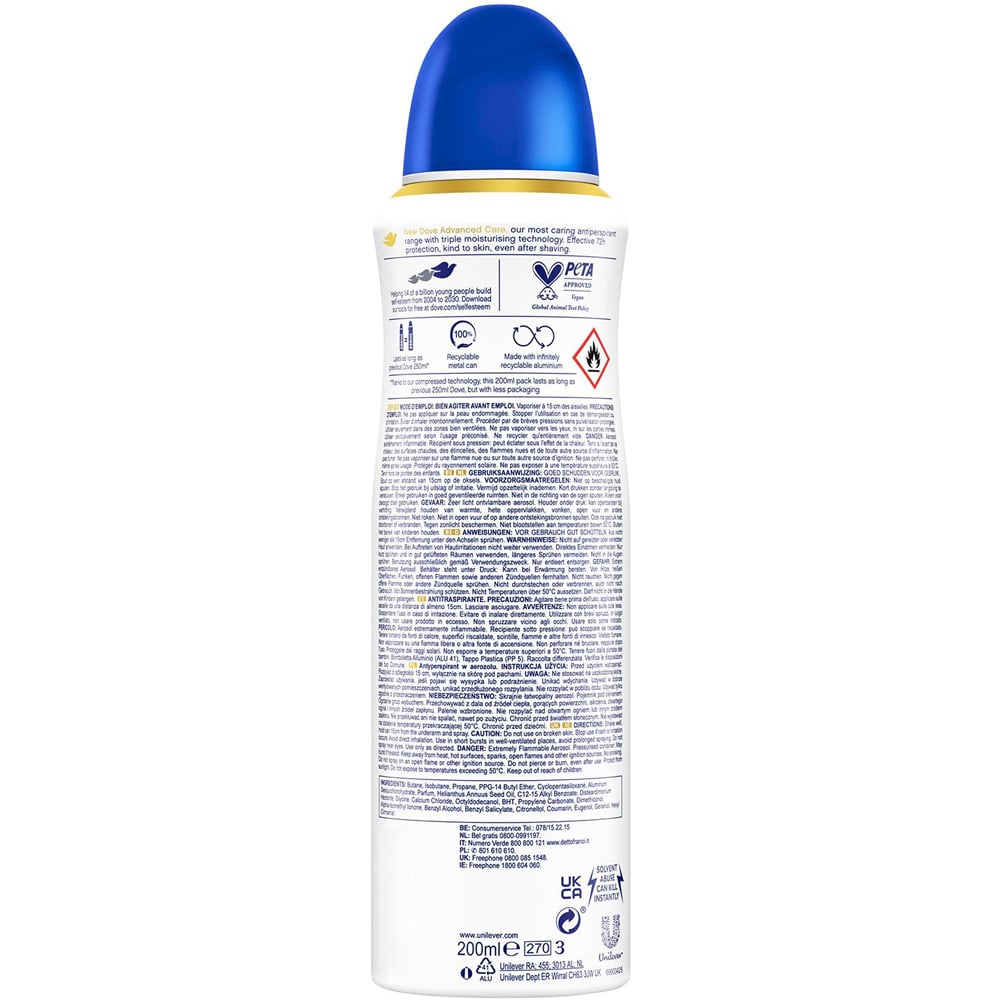 Dove Advanced Care Original Anti-Perspirant Deodorant Spray 200ml 12 Pack Image 3