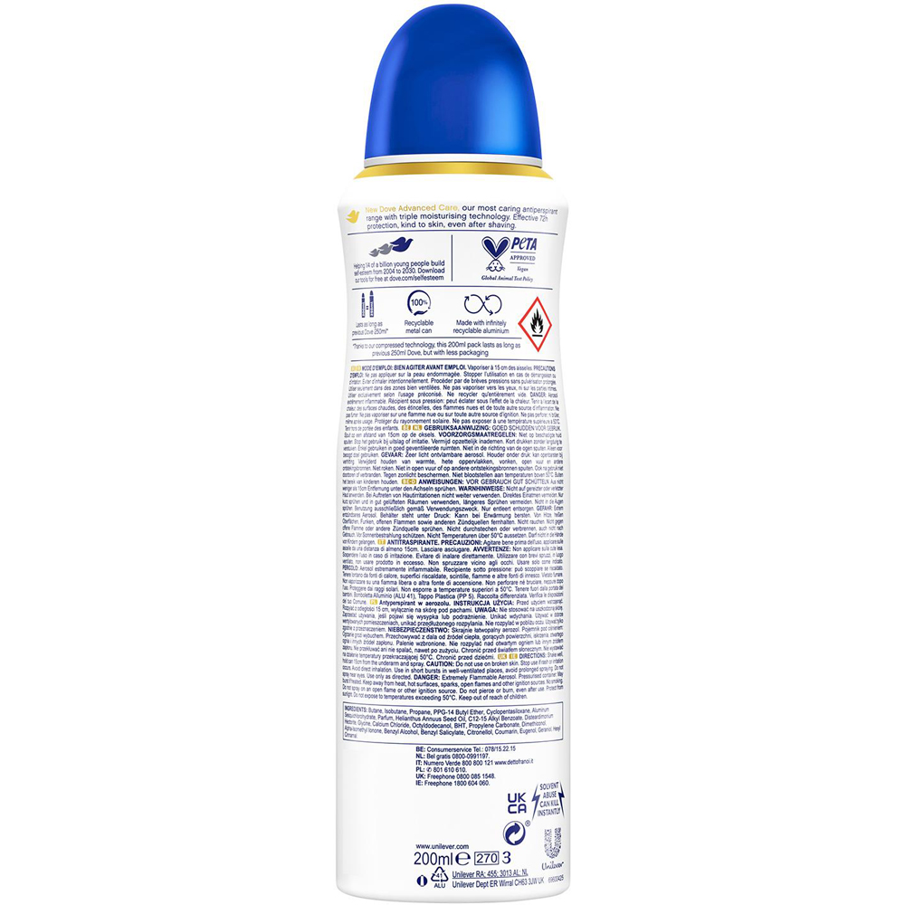 Dove Advanced Care Anti-Perspirant Deodorant Spray Original 200ml 3 Pack Image 3