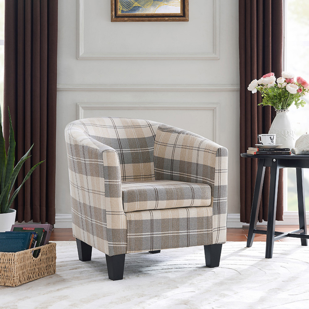 Home Detail Canberra Beige Tartan Tub Chair Image 5