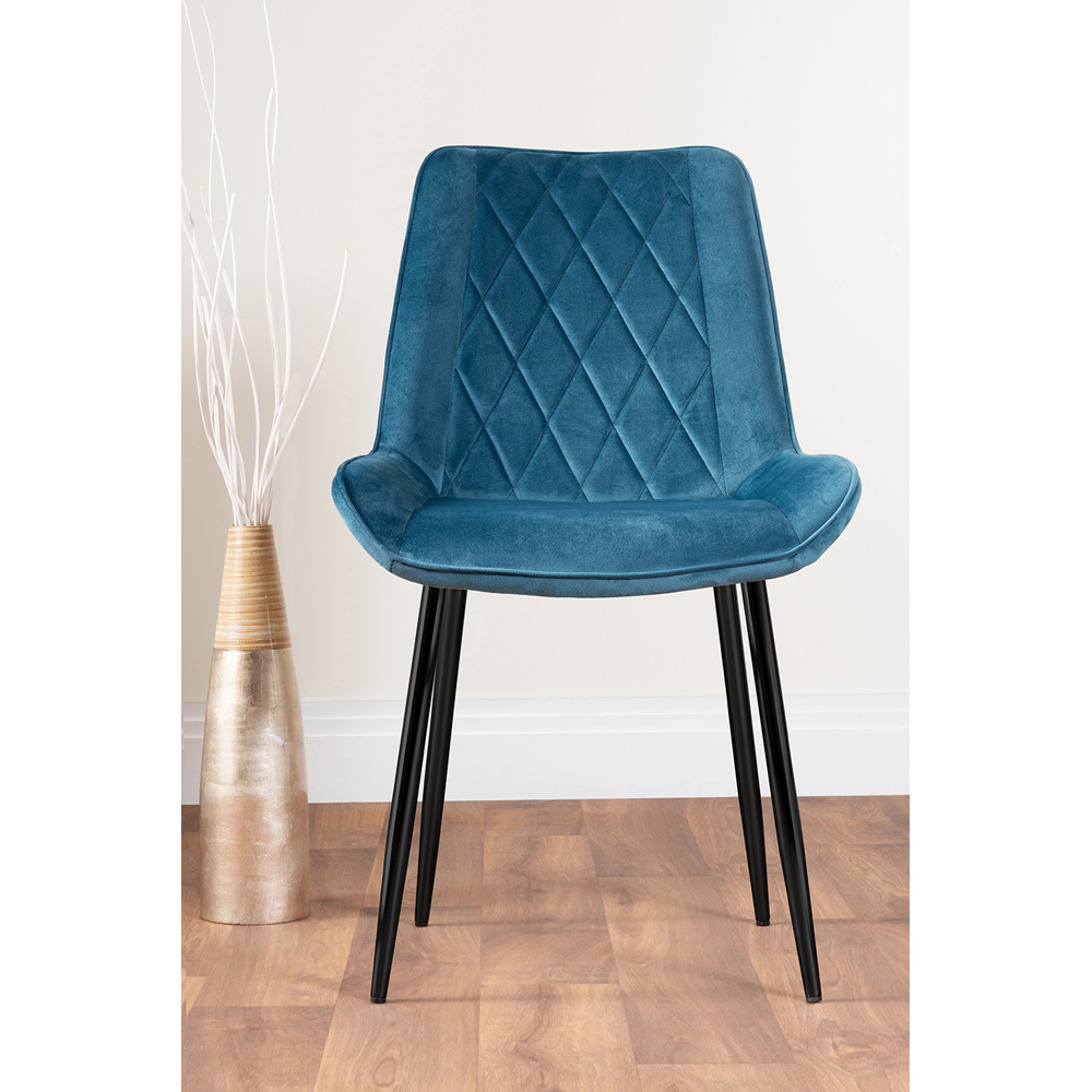 Furniturebox Cesano Set of 2 Blue and Black Velvet Dining Chair Image 2