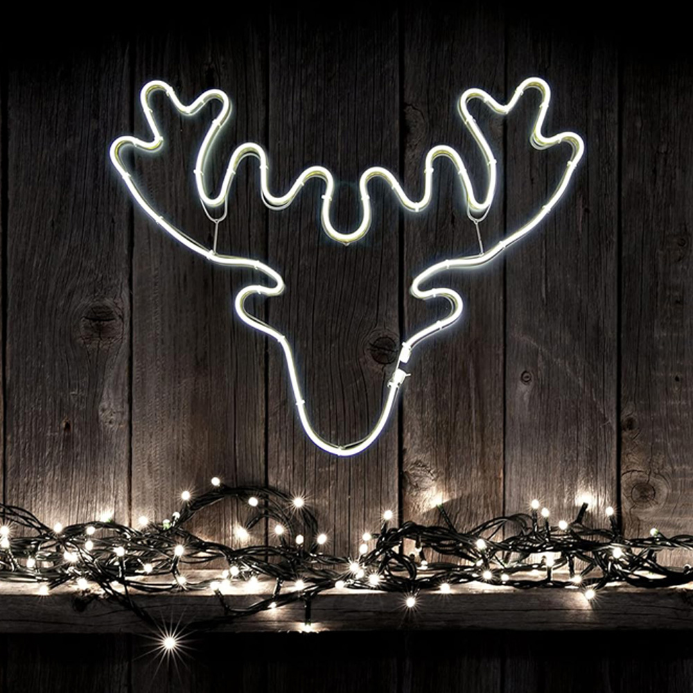 Shatchi Stag Head Neon Rope Light Silhouette LED Outdoor Christmas Decoration Image 2