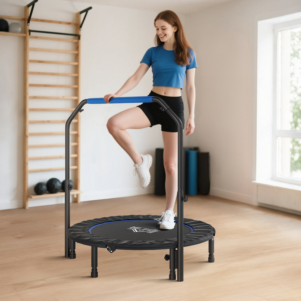 HOMCOM 3.7ft Blue Foldable Mini Trampoline with Adjustable Foam Handle Image 2