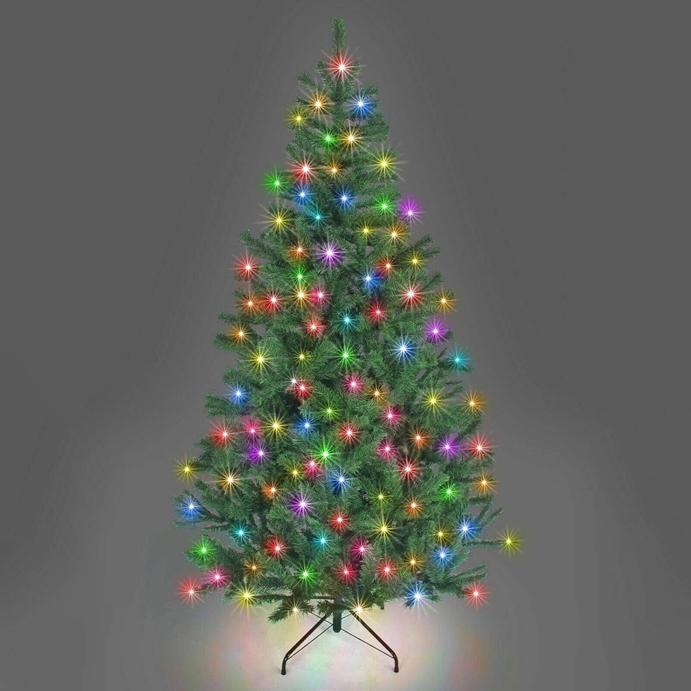 Shatchi Green Multicolour LED Pre Lit Alaskan Pine Artificial Christmas Tree 7ft Image 2
