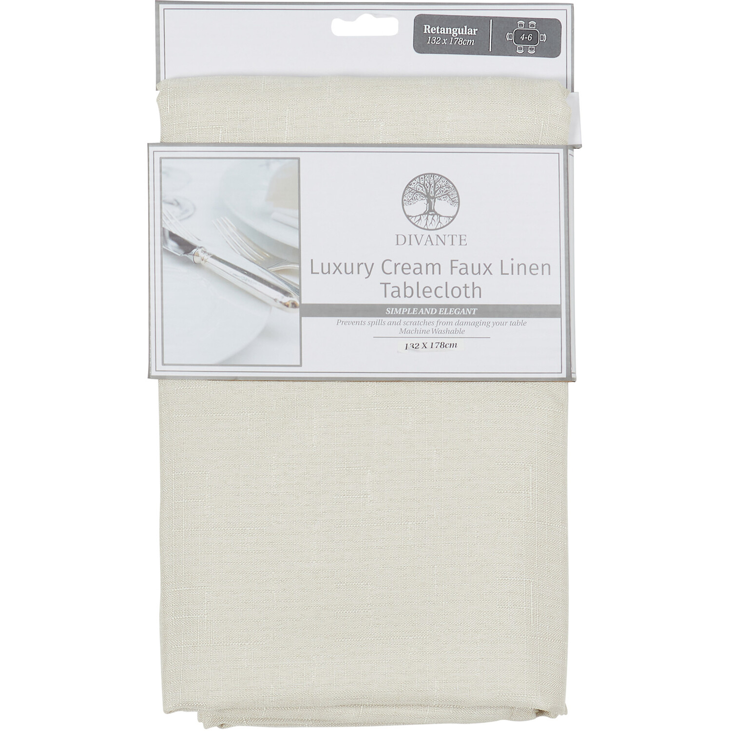 Divante Luxury Faux Linen Tablecloth - Cream Image 1