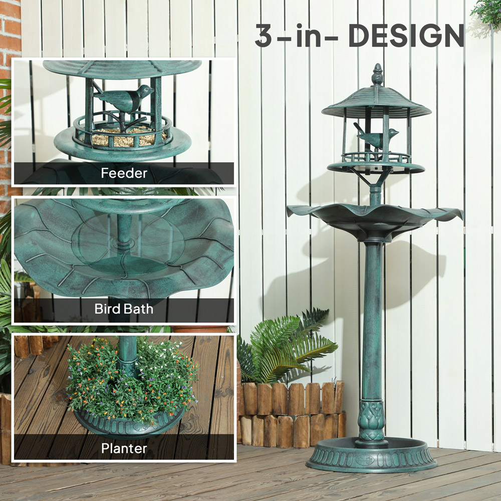 Outsunny 3-in-1 Green Garden Bird Bath with Feeder and Planter Image 7