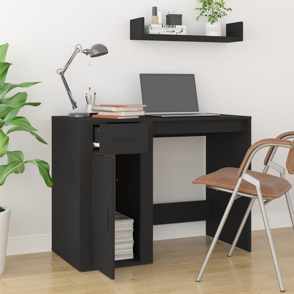 vidaXL Single Door Single Drawer Computer Desk Black Image 9