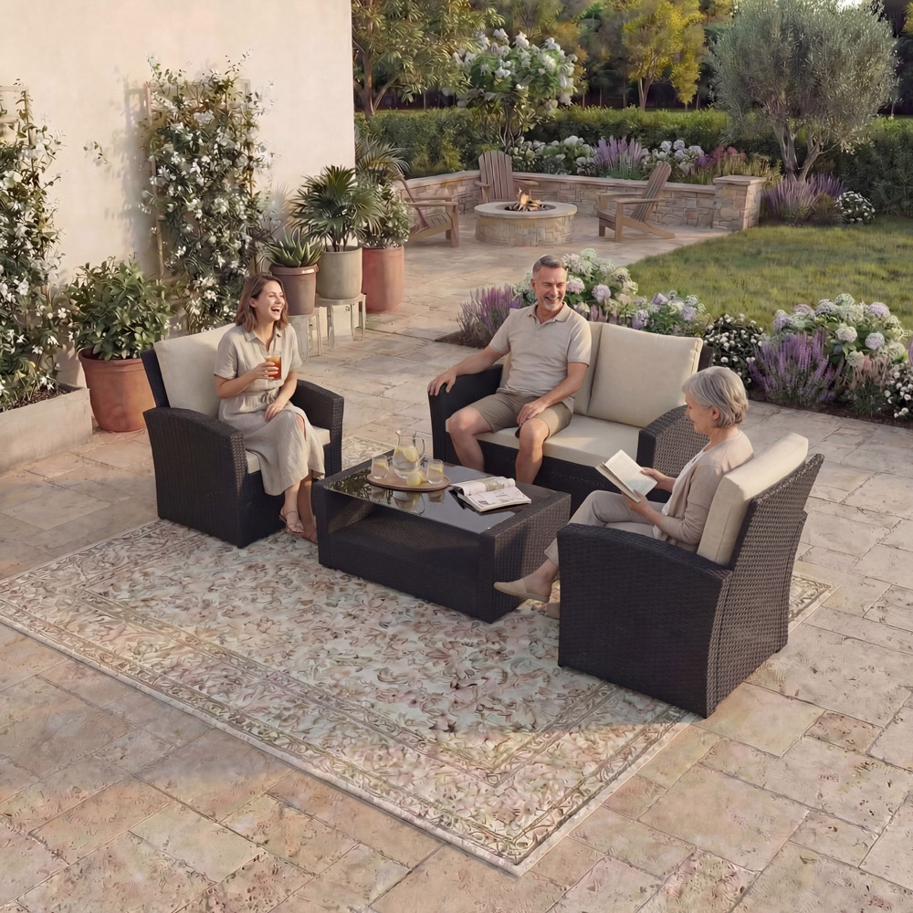 GARDEN VIDA Mylor 4 Seater Black Rattan Lounge Set Image 3