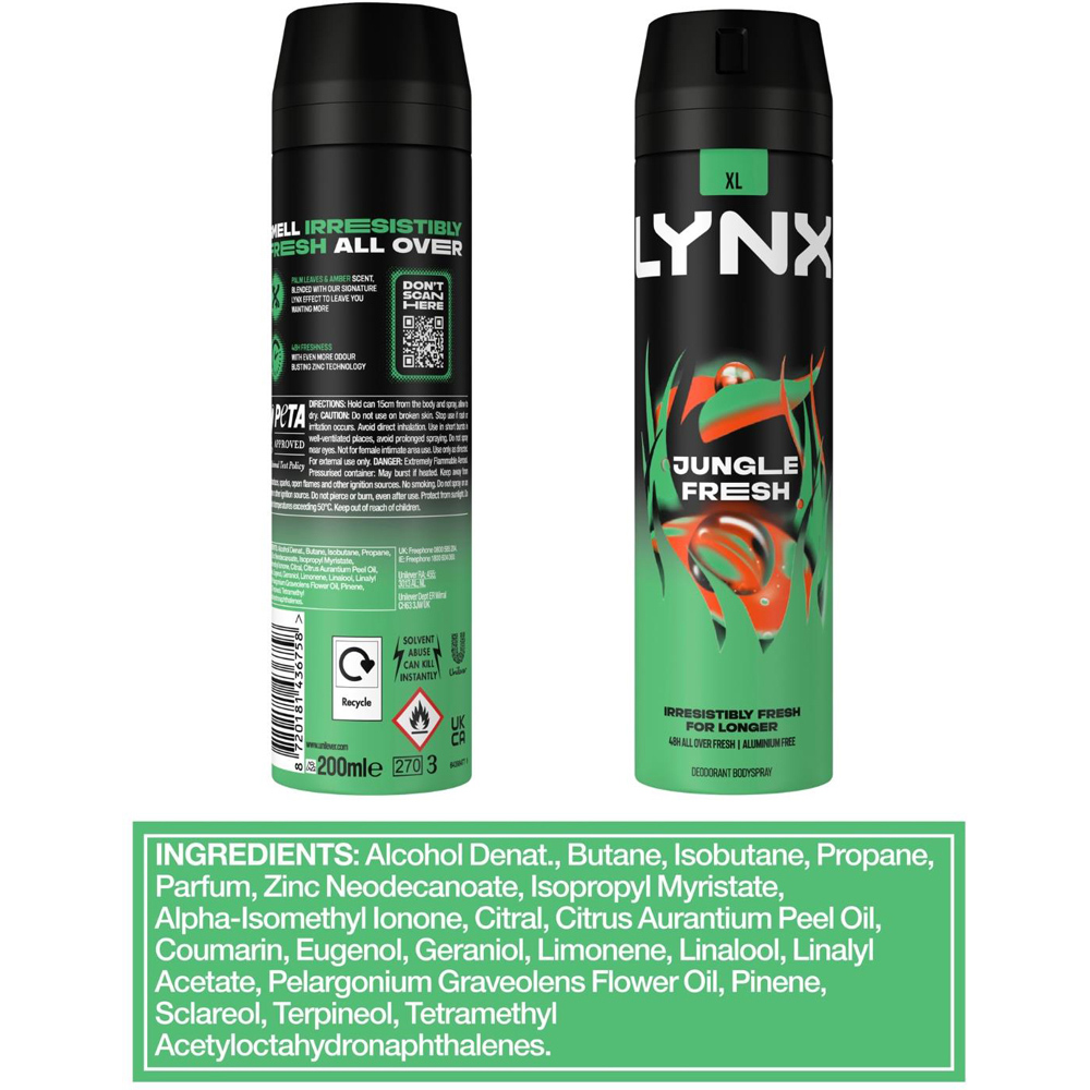 Lynx XL Jungle Fresh Palm Leaves and Amber 48H Sweat Protection Deodorant Body Spray 200ml 3 Pack Image 6