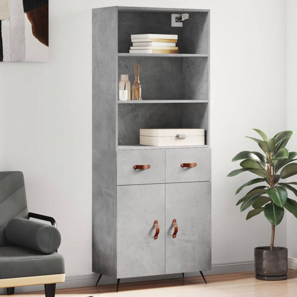 vidaXL 2 Door 2 Drawer 3 Shelf Concrete Grey Highboard Image 1