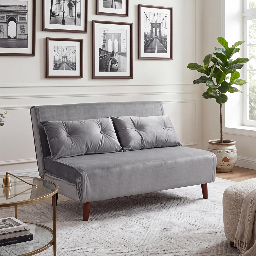 Portland 2 Seater Grey Velvet Sofa Bed Image 4