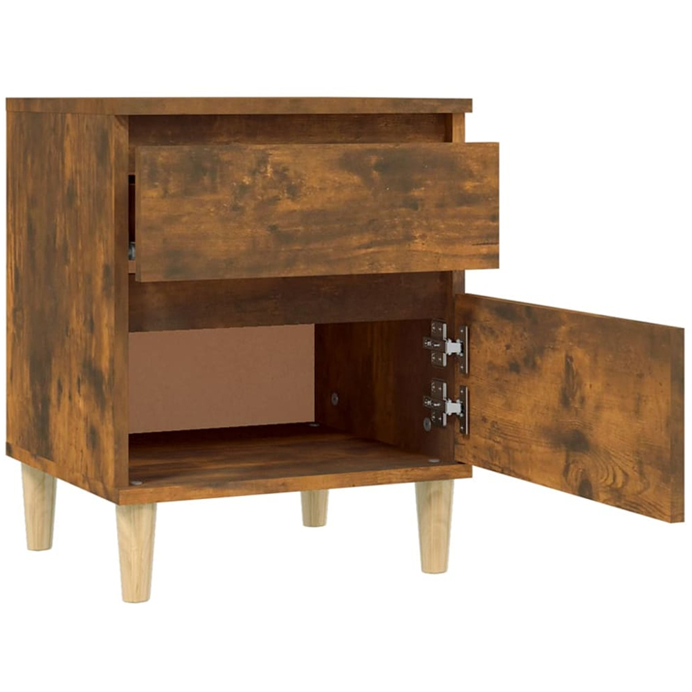 vidaXL Single Door Single Drawer Smoked Oak Bedside Cabinet Set of 2 Image 5