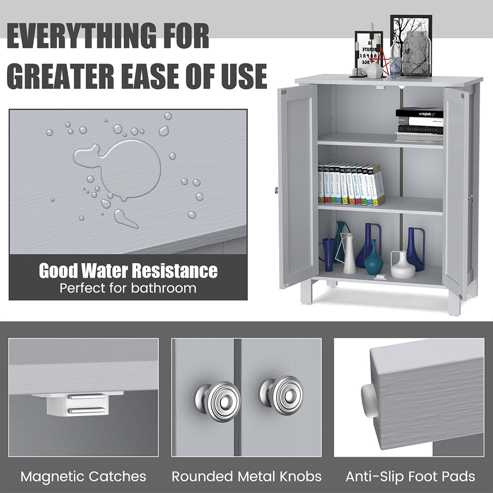 Costway 2 Door Grey Adjustable Shelf Free Standing Floor Cabinet Image 5