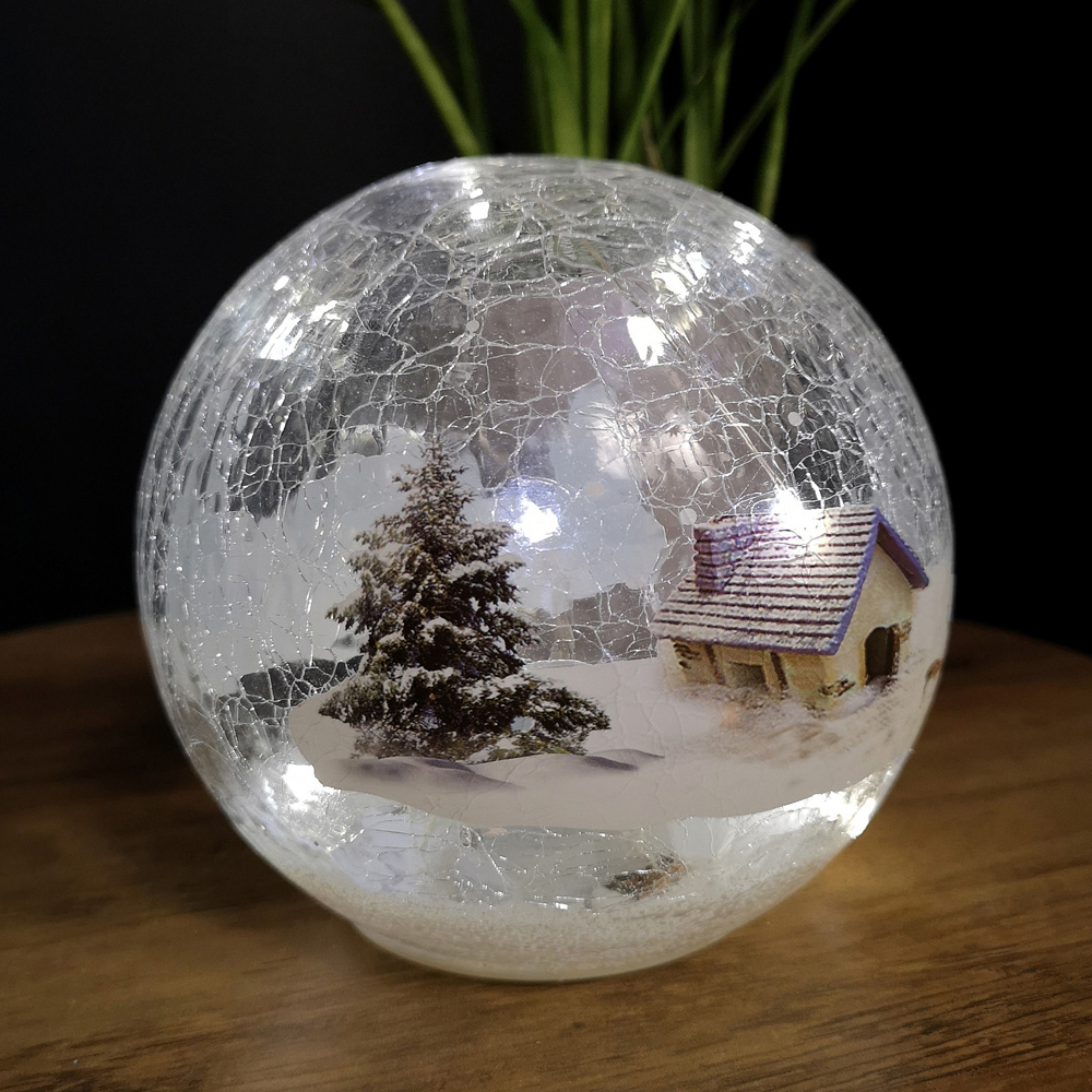 Samuel Alexander Lodge Scene Crackle Effect Glass Ball LED Christmas Decoration Image 5