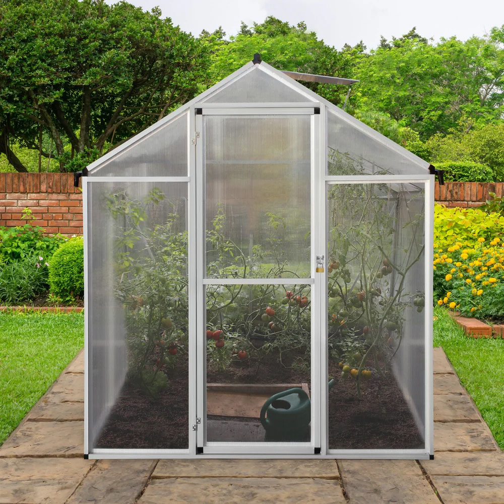 MonsterShop Silver Polycarbonate 6.4 x 6ft Greenhouse Image 2