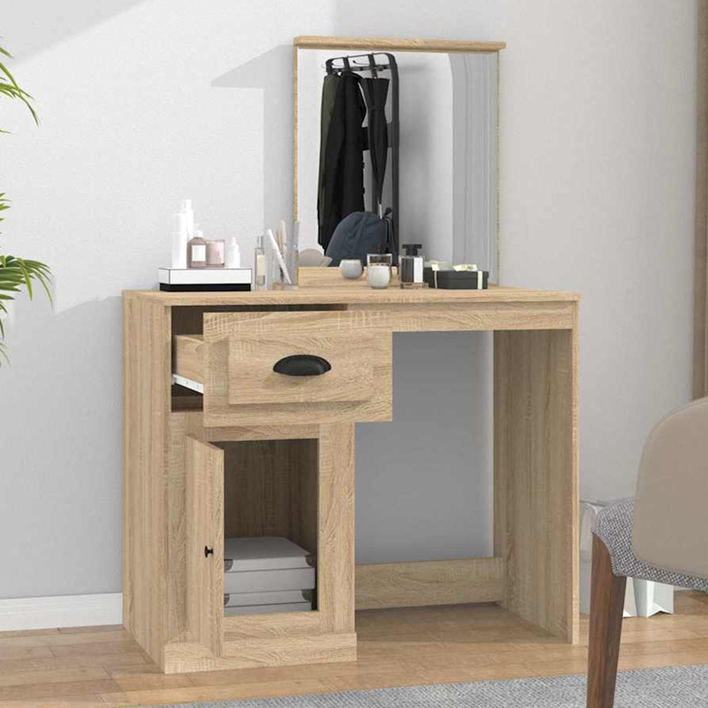 vidaXL Single Door Single Drawer Sonoma Oak Dressing Table with Mirror Image 1
