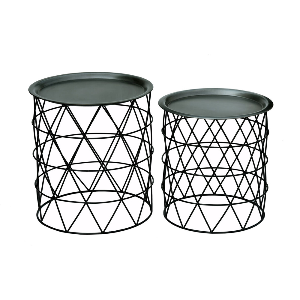 Premier Housewares Templar Zinc and Black Iron Round Side Table Set of 2 Image 2