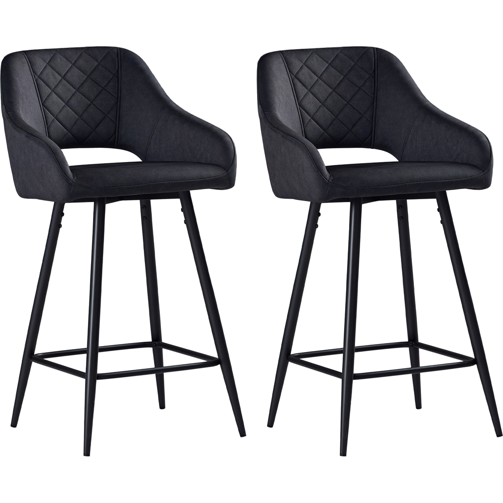 HOMCOM Dark Grey Velvet Touch Fabric Bar Chair Set of 2 Image 2