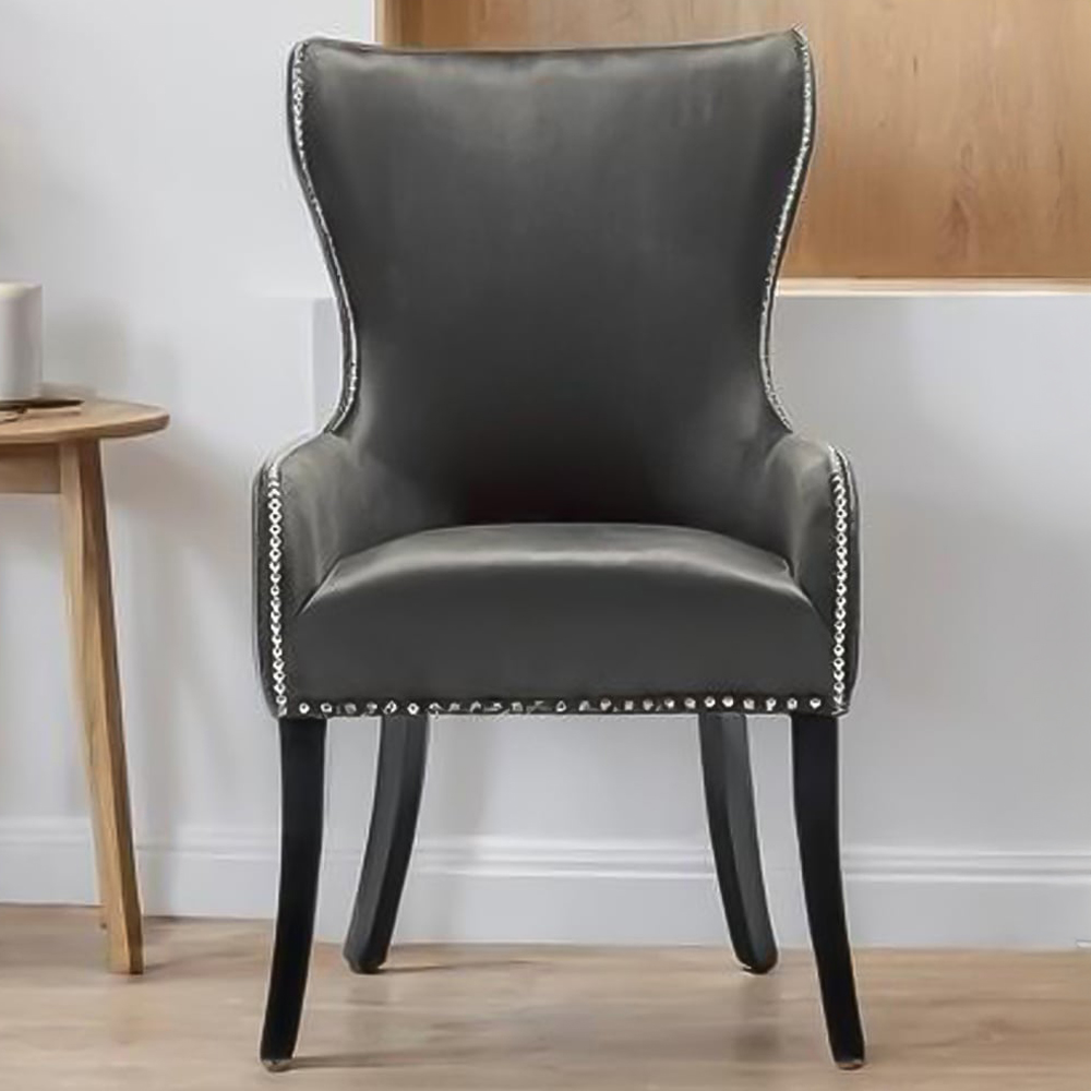 H&O Direct Coffee Vintage Velvet Studded Dining Chair Image 1