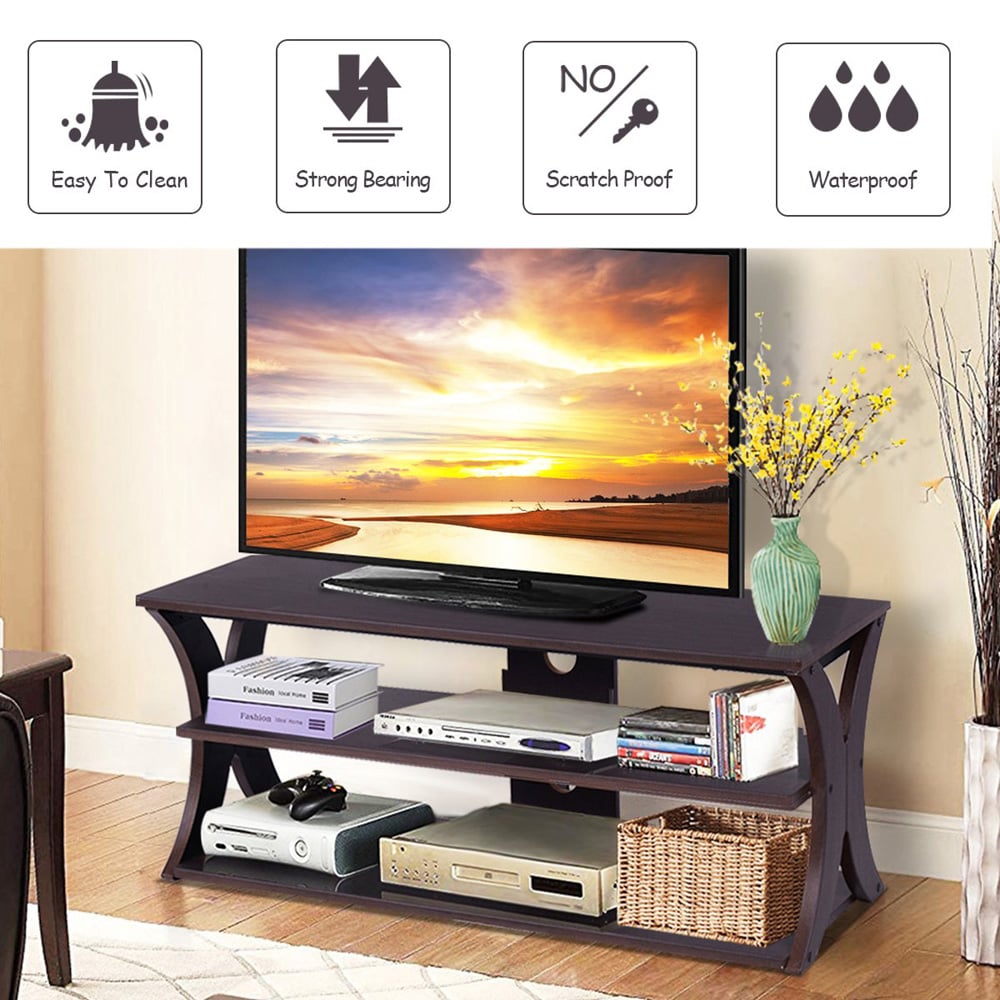 Costway 2 Shelf Brown TV Unit Image 5