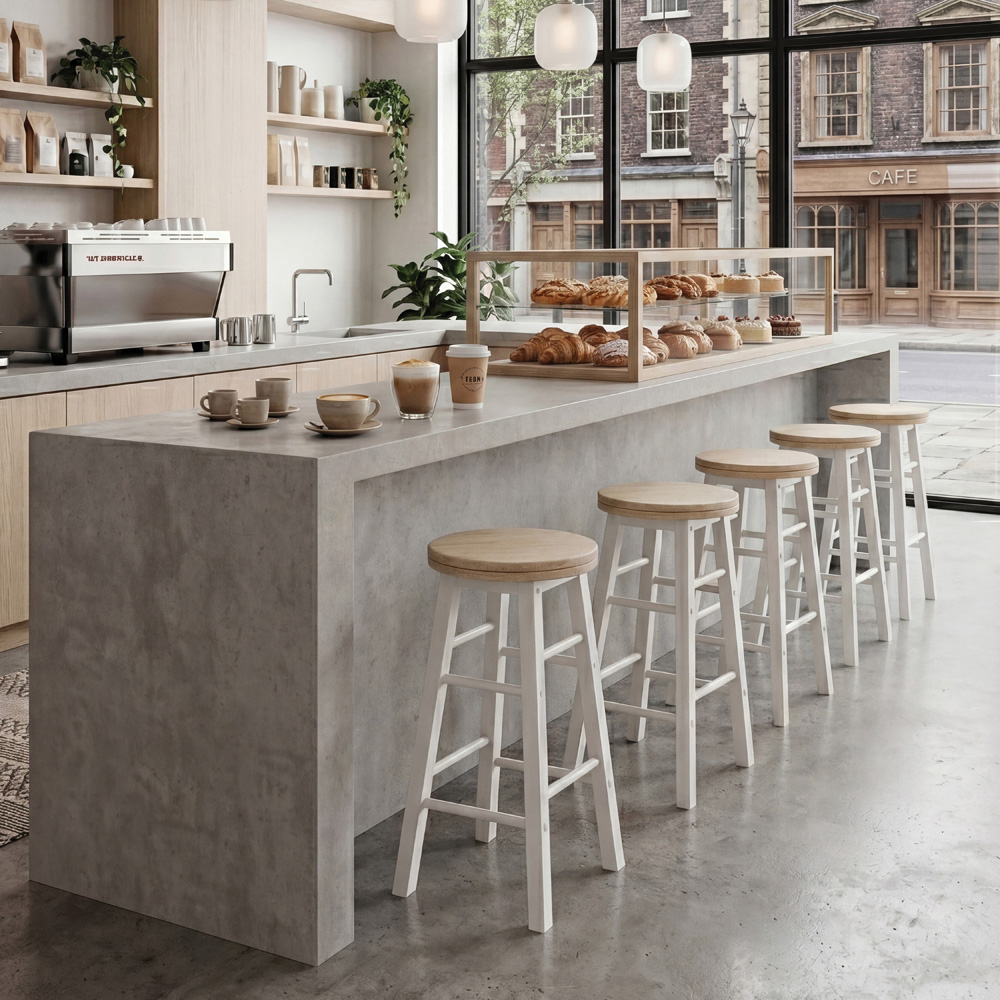 CHEF VIDA Set of 2 White Wooden Revolving Bar Stools Image 7