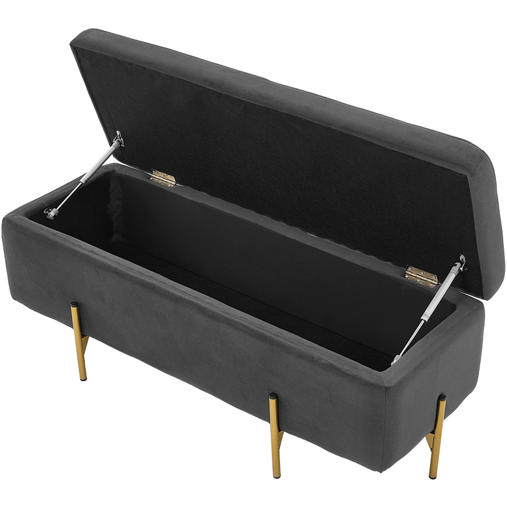 Living and Home Grey Flip Top Flannel Upholstered Storage Bench Image 3