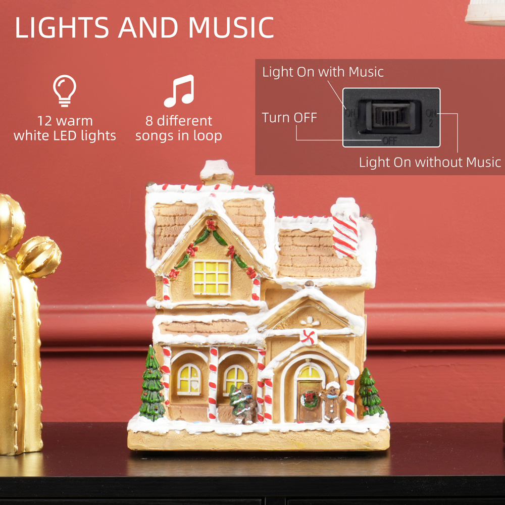 Everglow Brown Lighted and Musical Christmas Candy House with Gingerbread Man Image 5