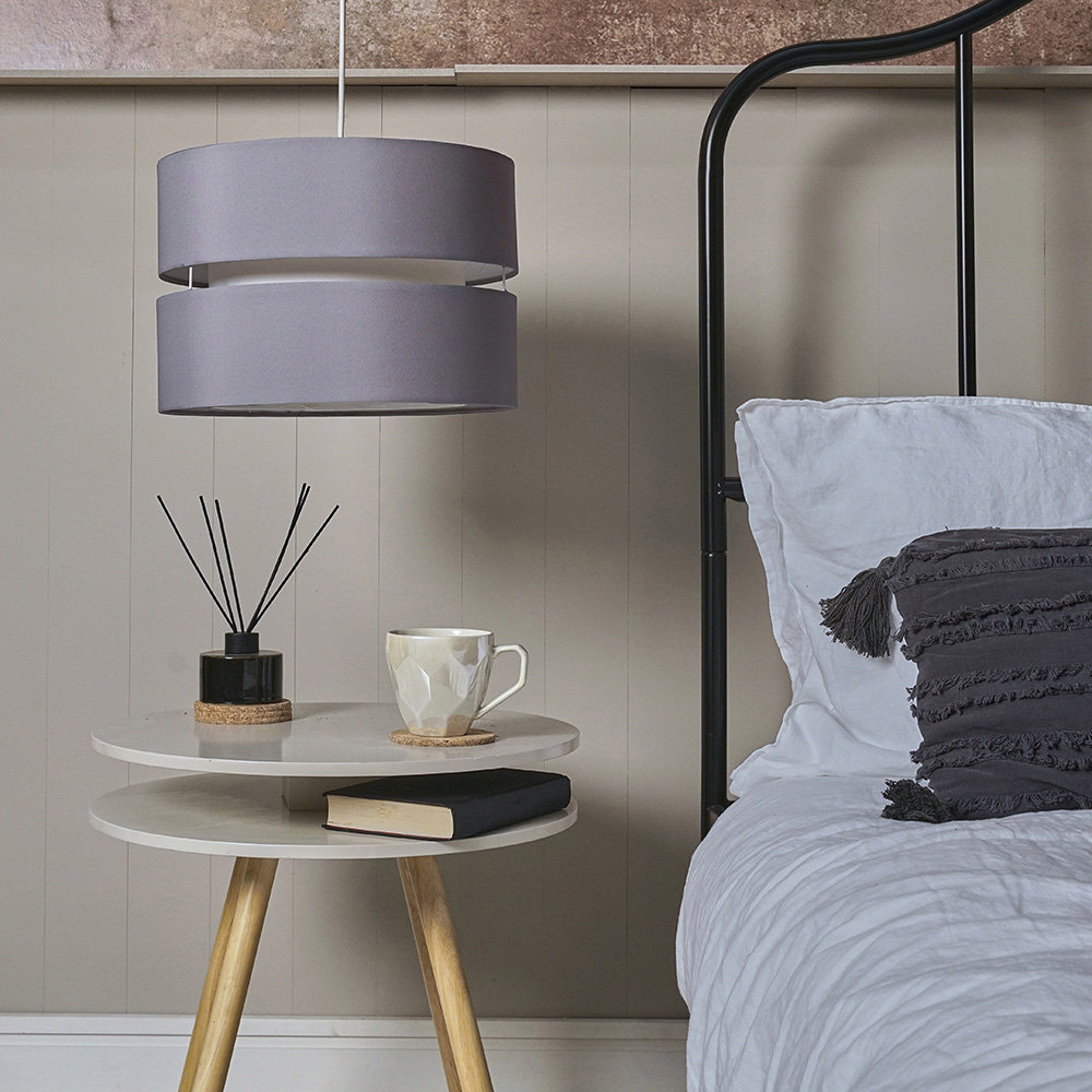 ValueLights Easy Fit Sophia Grey with White Inner Large Pendant Shade Image 2
