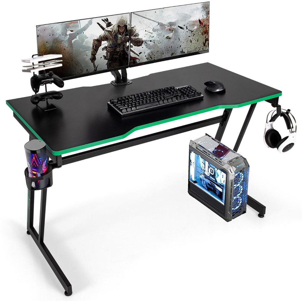 Costway Z-Shaped Computer Desk with Headphone Hook and Cup Holder Green Image 2