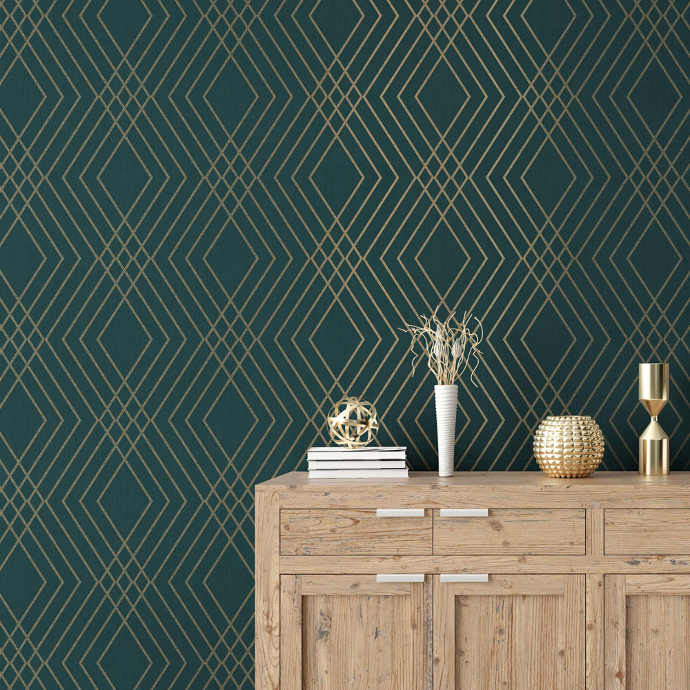 Fine Decor Shard Trellis Emerald Wallpaper Image 4