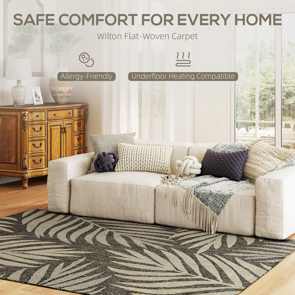 HOMCOM Grey Leaf Pattern Allergy Friendly Rug 230 x 160cm Image 8