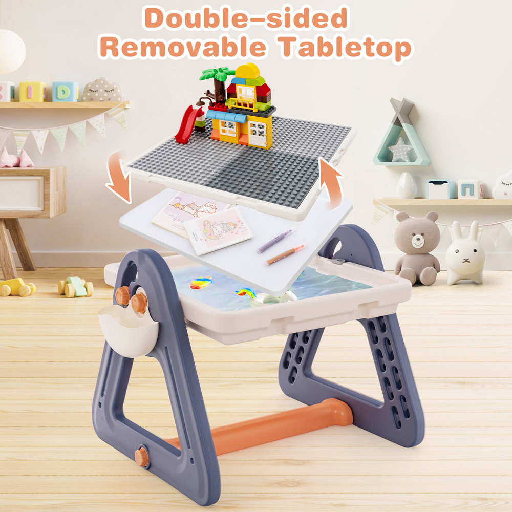 Costway 2 in 1 Kids Art Easel Table and Chair Set with Removable Desktop Image 3