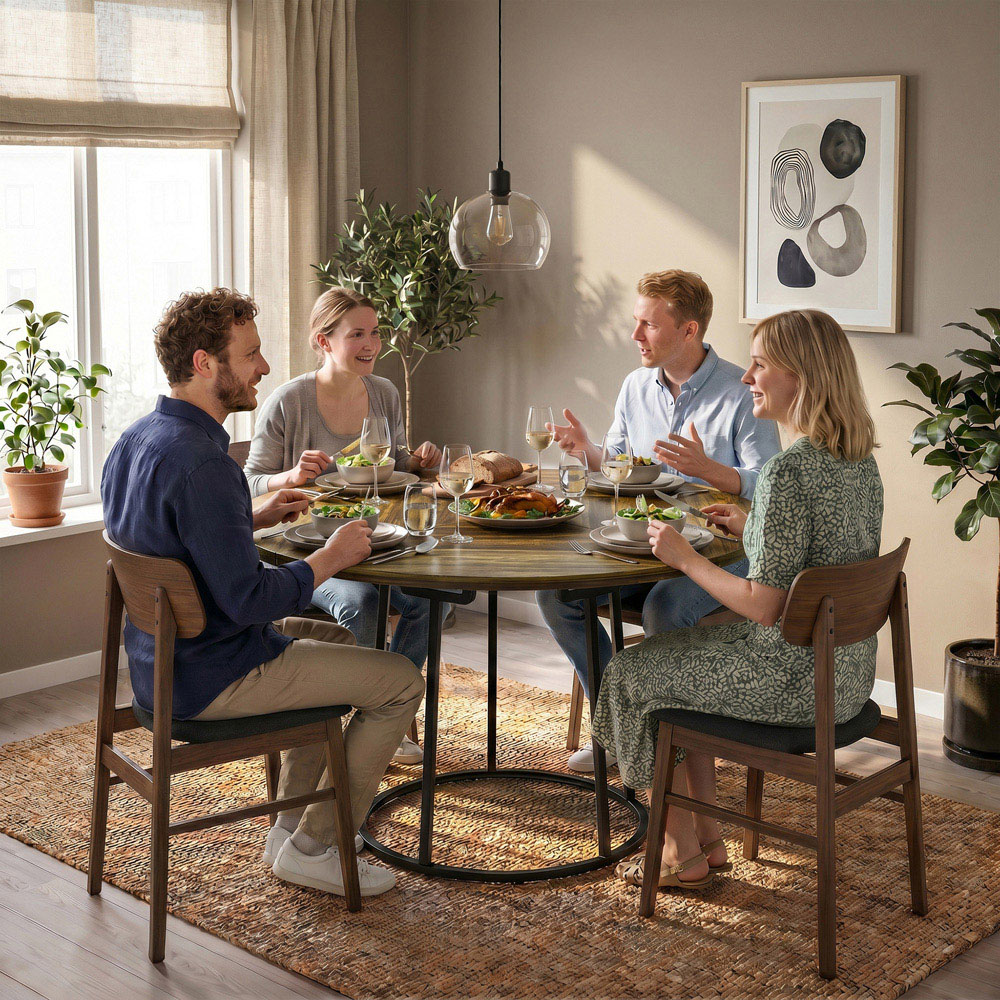 HOMCOM 6 Seater Round Dining Table Rustic Brown Image 3