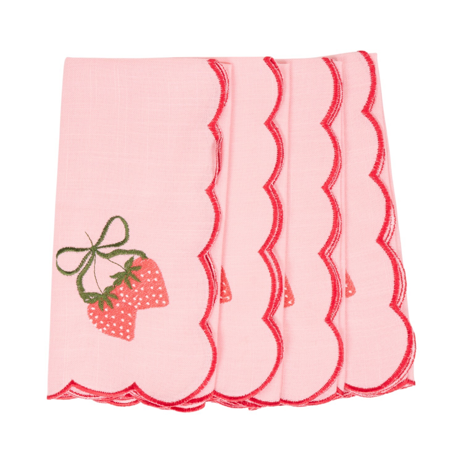 Pack of 4 Embroidered Strawberry Napkins Pink Image 3
