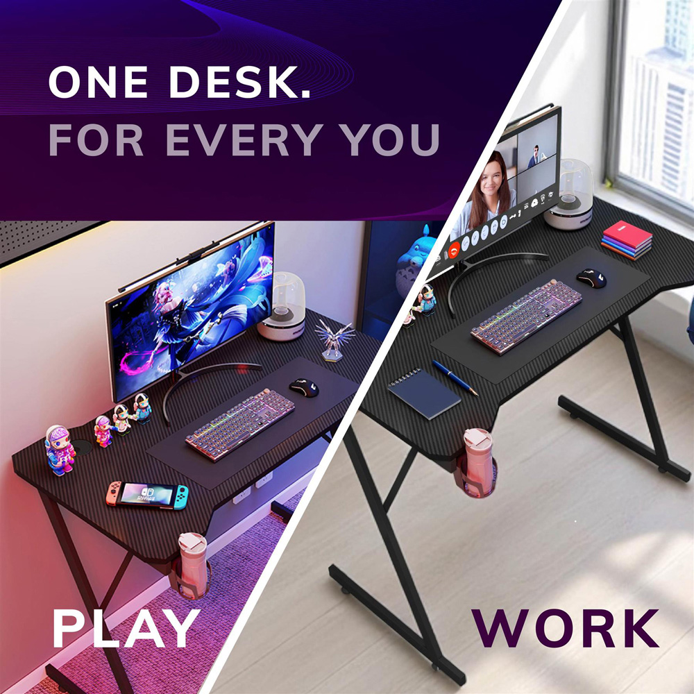 House of Home Carbon Fibre Top Computer Gaming Desk Black Image 5