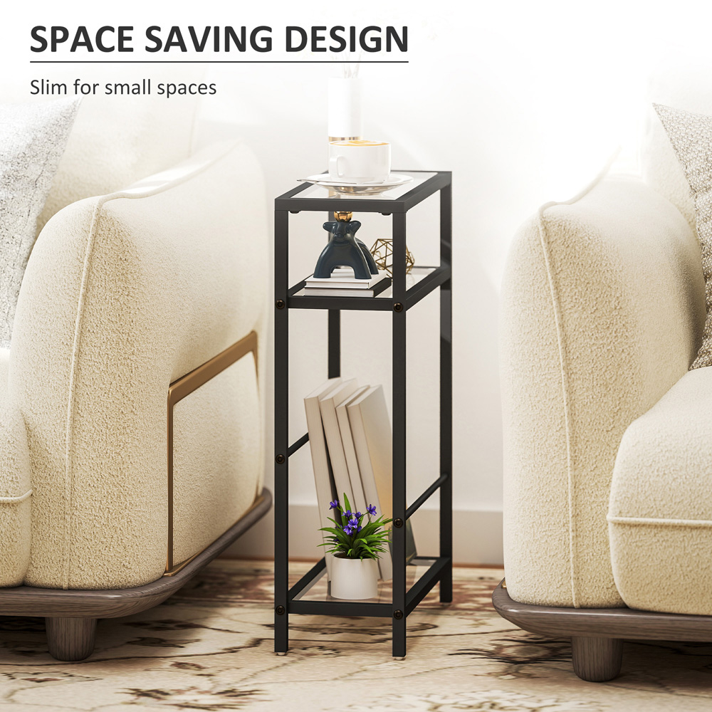 Portland Black Tempered Glass Tabletop Slim Side Table Image 4