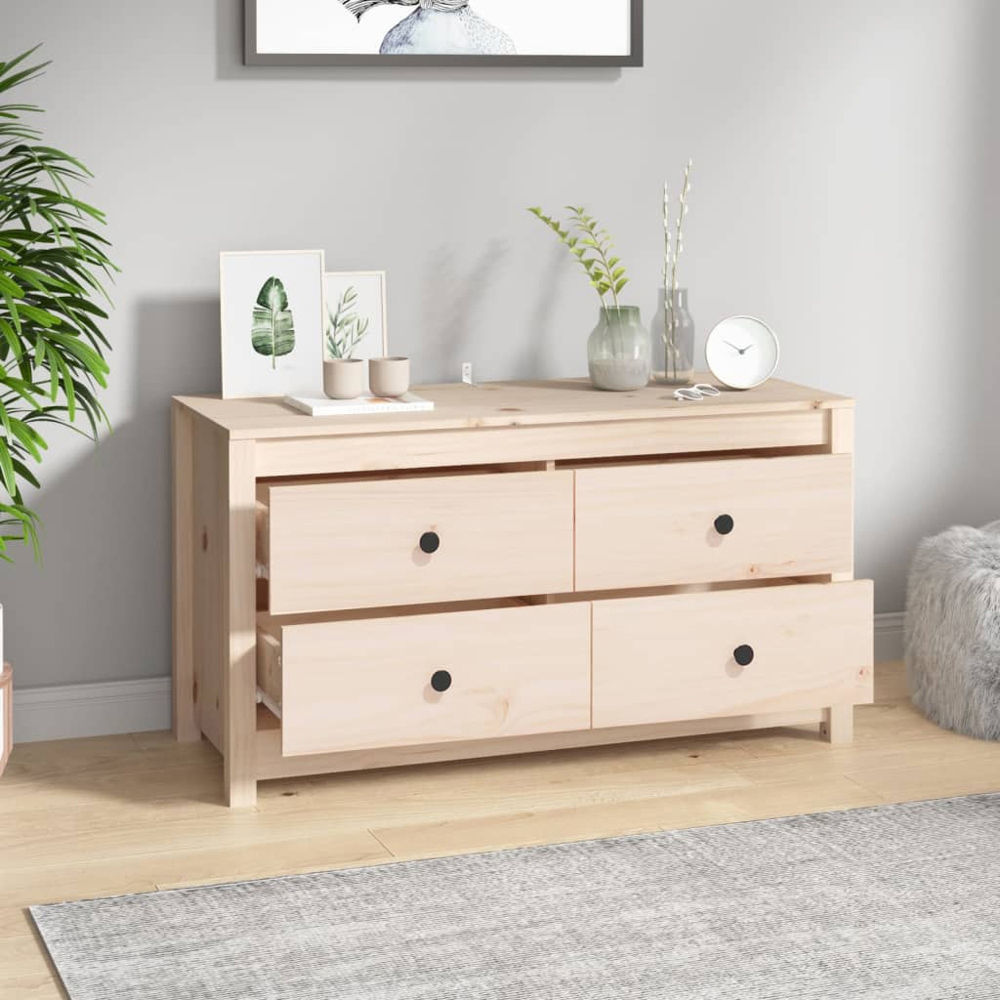 vidaXL 4 Drawer Natural Solid Pine Wood Sideboard Image 8