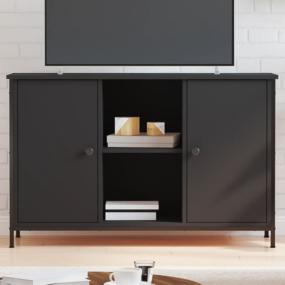 vidaXL 2 Door 2 Shelf Black TV Cabinet Image 1