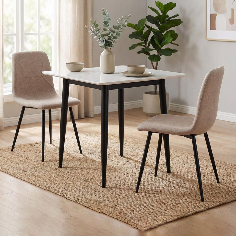 FWStyle Esme Set of 2 Light Brown and Black Linen Upholstered Steel Frame Dining Chair Image 1