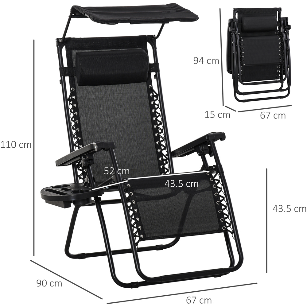 Outsunny Black Zero Gravity Foldable Garden Recliner Chair with Canopy Image 3