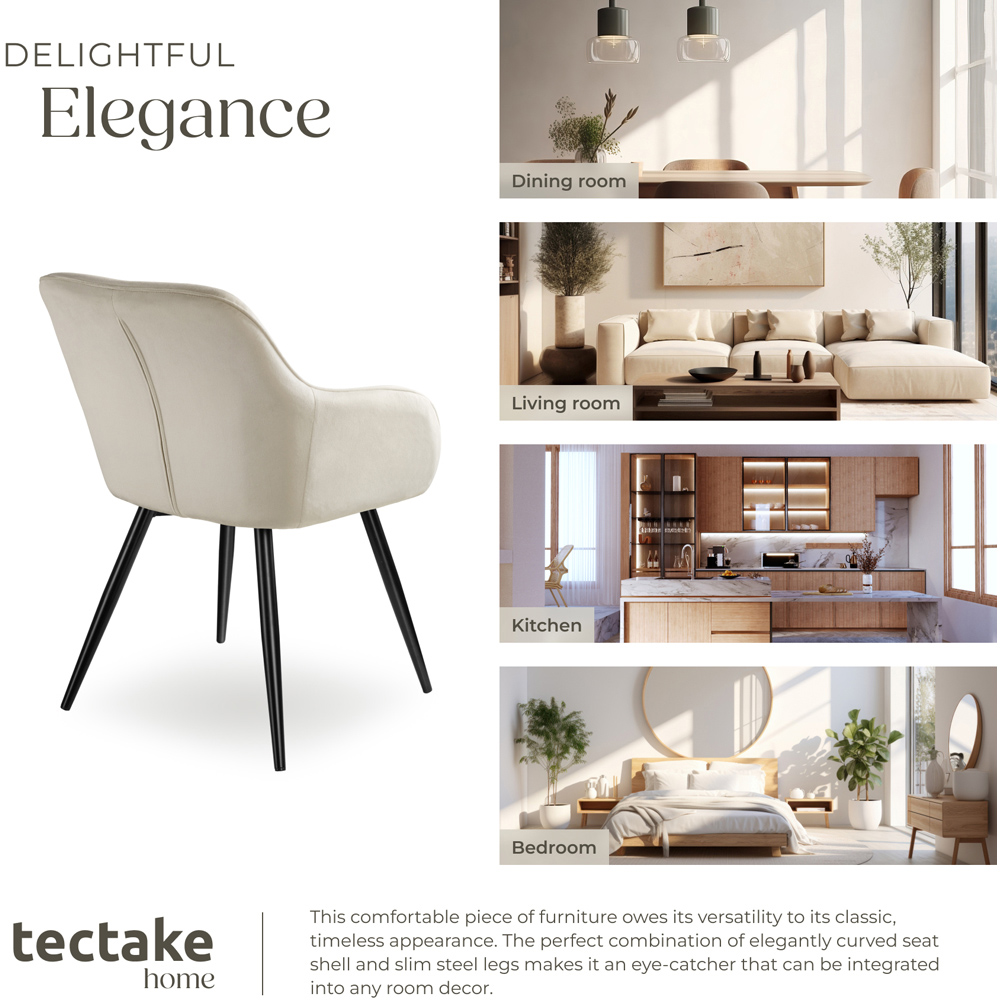 tectake Marilyn Cream and Black Velvet Look Padded Dining Chair Image 6