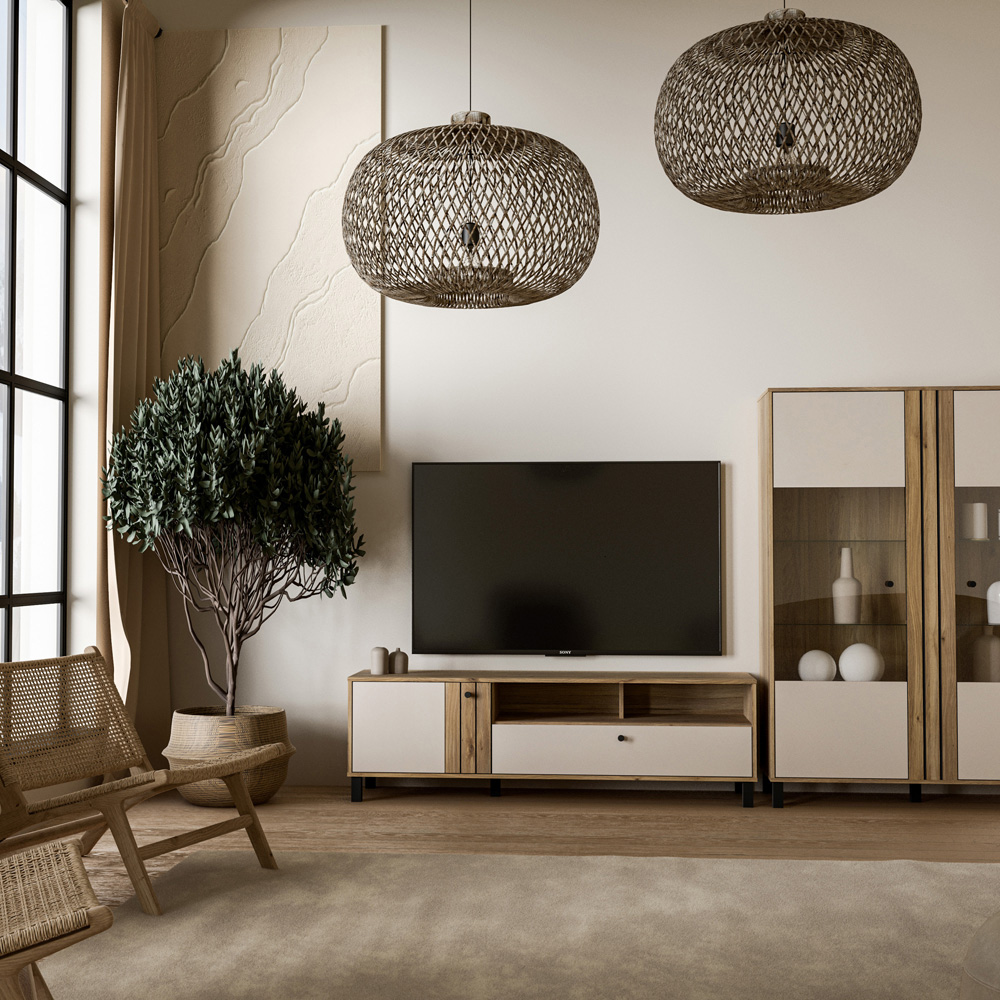 Florence Grafton Single Door Single Drawer 2 Shelf Cream and Oak TV Unit Image 6