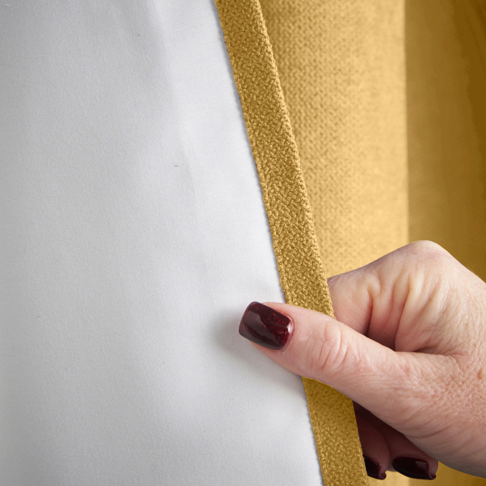 Alan Symonds Ochre Velvet Chenille Blackout Ring Top Eyelet Curtains 137 x 213cm Image 5