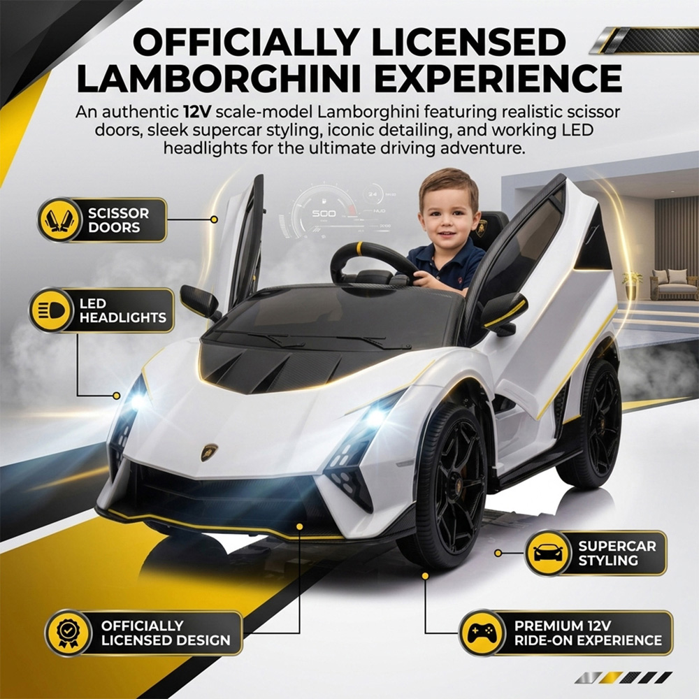 Alivio Kids White Lamborghini Ride-On Car with Remote and LED Lights 12V Image 6