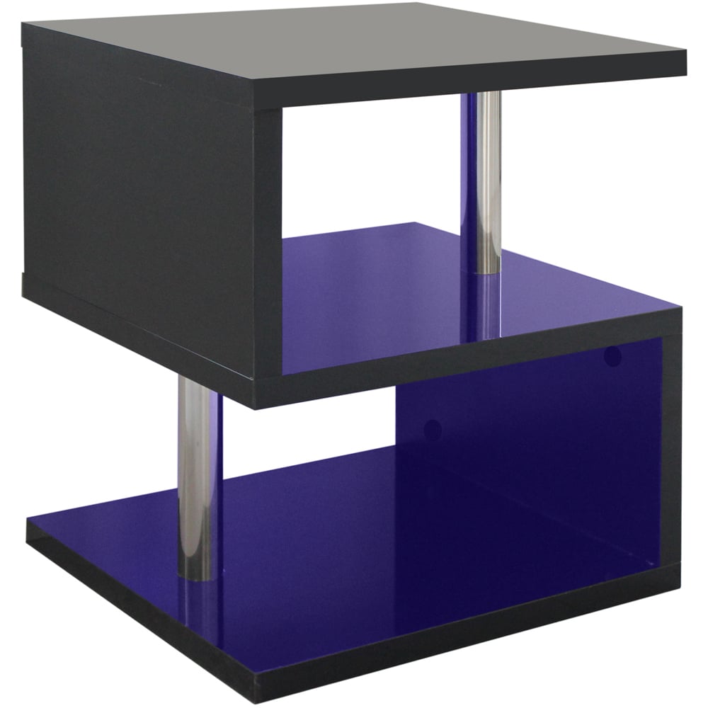 Comfy Living 2 Shelf Black High Gloss Abstract LED Side Table Image 2
