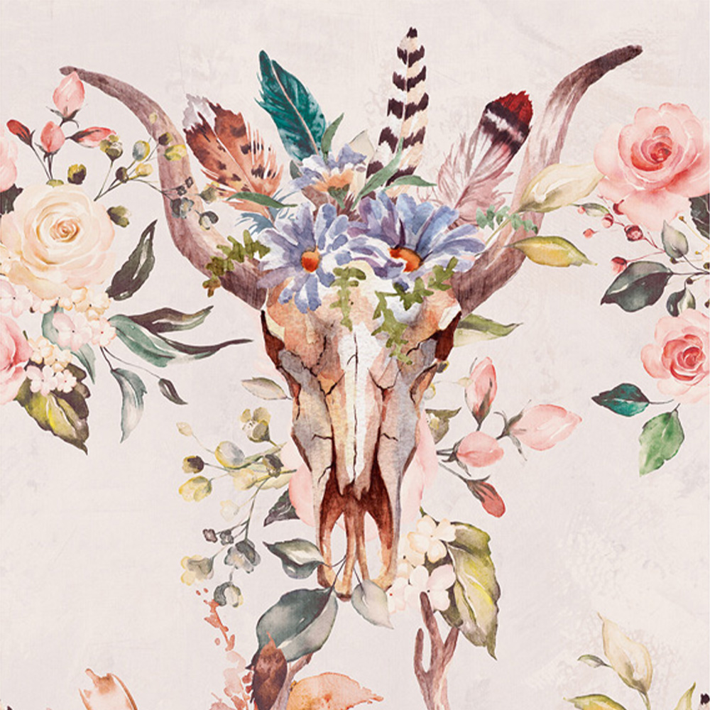 Grandeco Animal Skulls Textured Neutral Pink 3 Panel Wall Mural Image 2