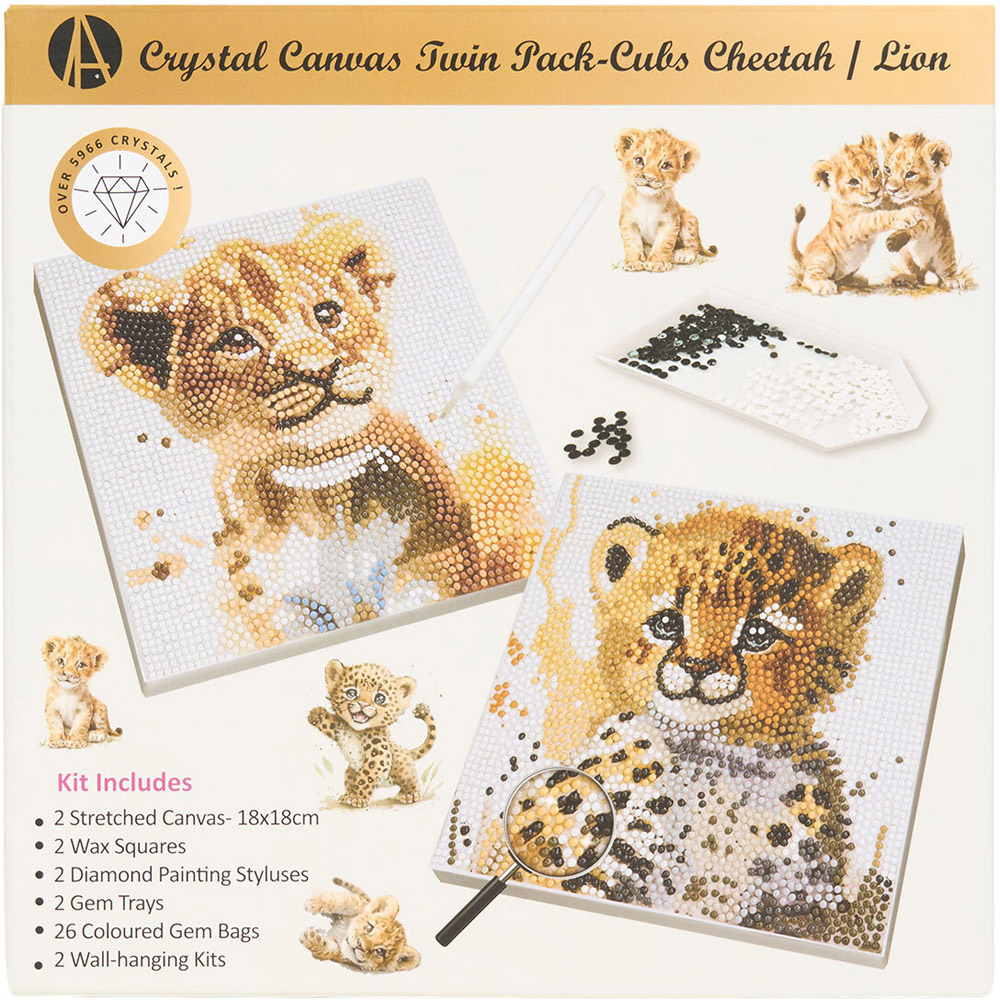 Pack of 2 Cheetah and Lion Cubs Crystal Canvases Image 2
