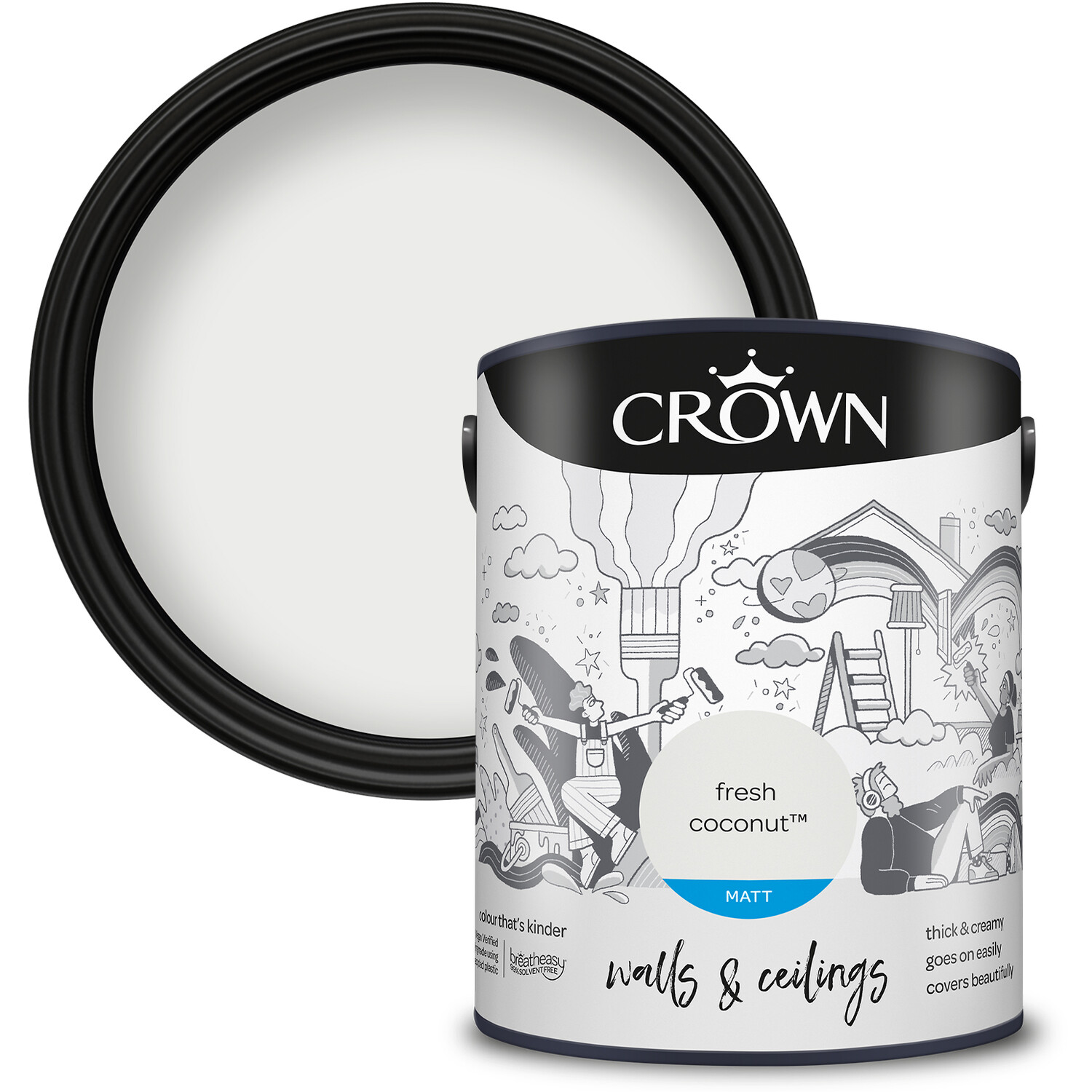 Crown Walls & Ceilings Fresh Coconut Matt Emulsion Painr 5L Image 1