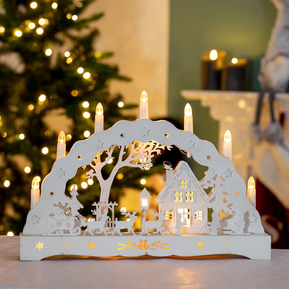 The Christmas Workshop 12 LED Wooden Winter Scene Candle Bridge Light Image 4