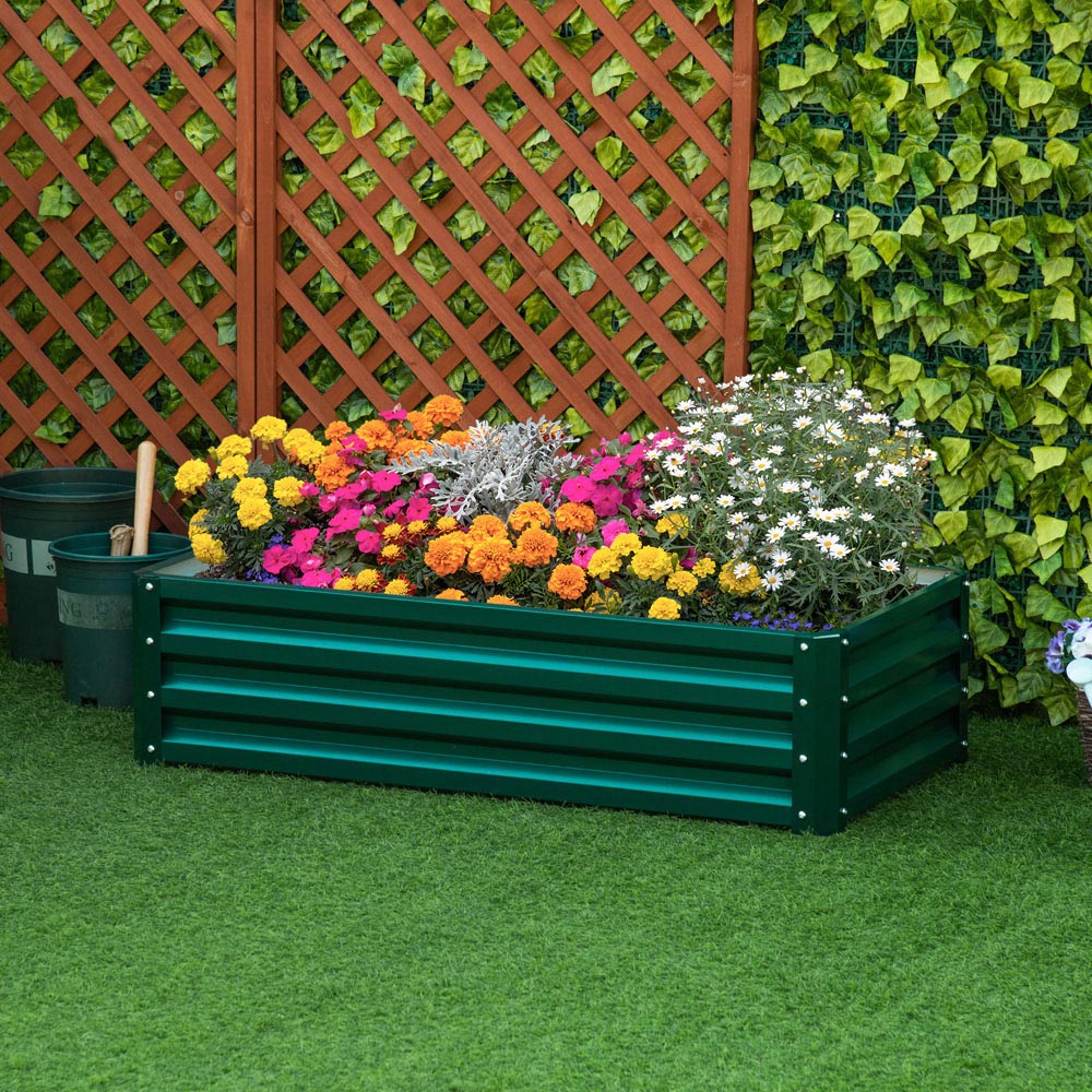 Outsunny Green Galvanised Steel Raised Garden Bed Planter 30.5 x 60 x 120cm Image 2