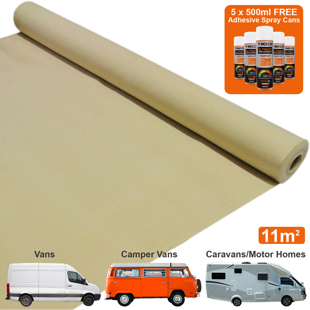 T-Mech Wheat Beige Van Carpet Lining with 5 Adhesive Cans Image 2